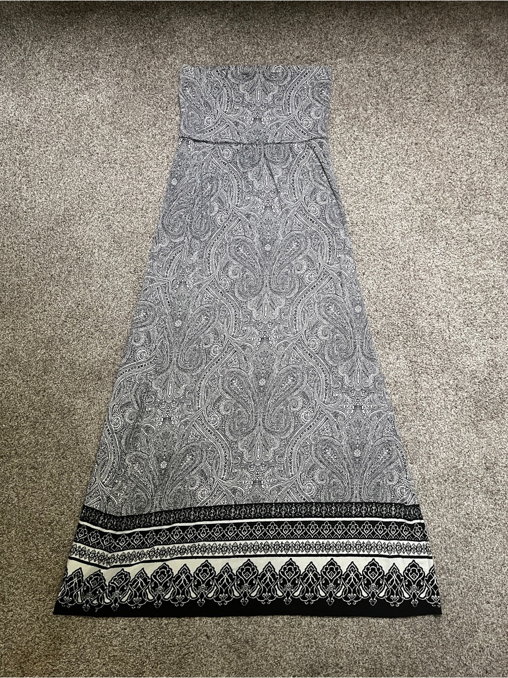 Cynthia Rowley Black & White Paisley Strapless Maxi Dress